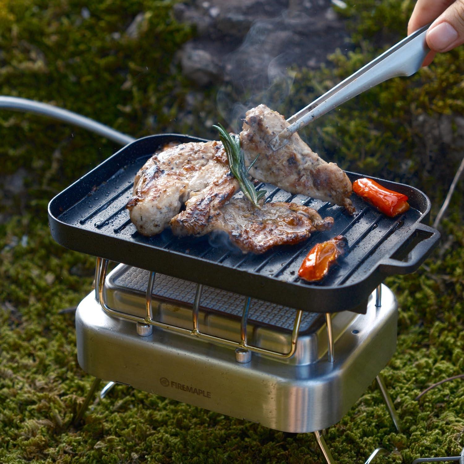 imageFire Maple Compact Aluminium Alloy Mini Griddle Set with Stainless Steel Tongs Portable Heating Kit for Outdoor and Indoor Use