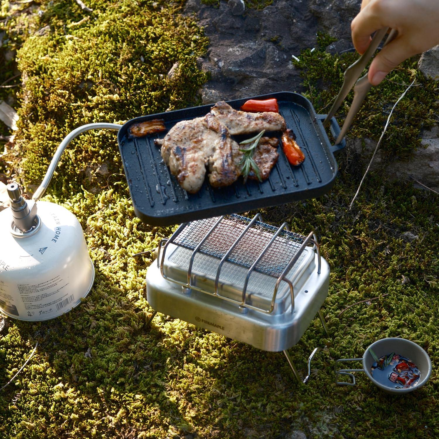 imageFire Maple Compact Aluminium Alloy Mini Griddle Set with Stainless Steel Tongs Portable Heating Kit for Outdoor and Indoor Use