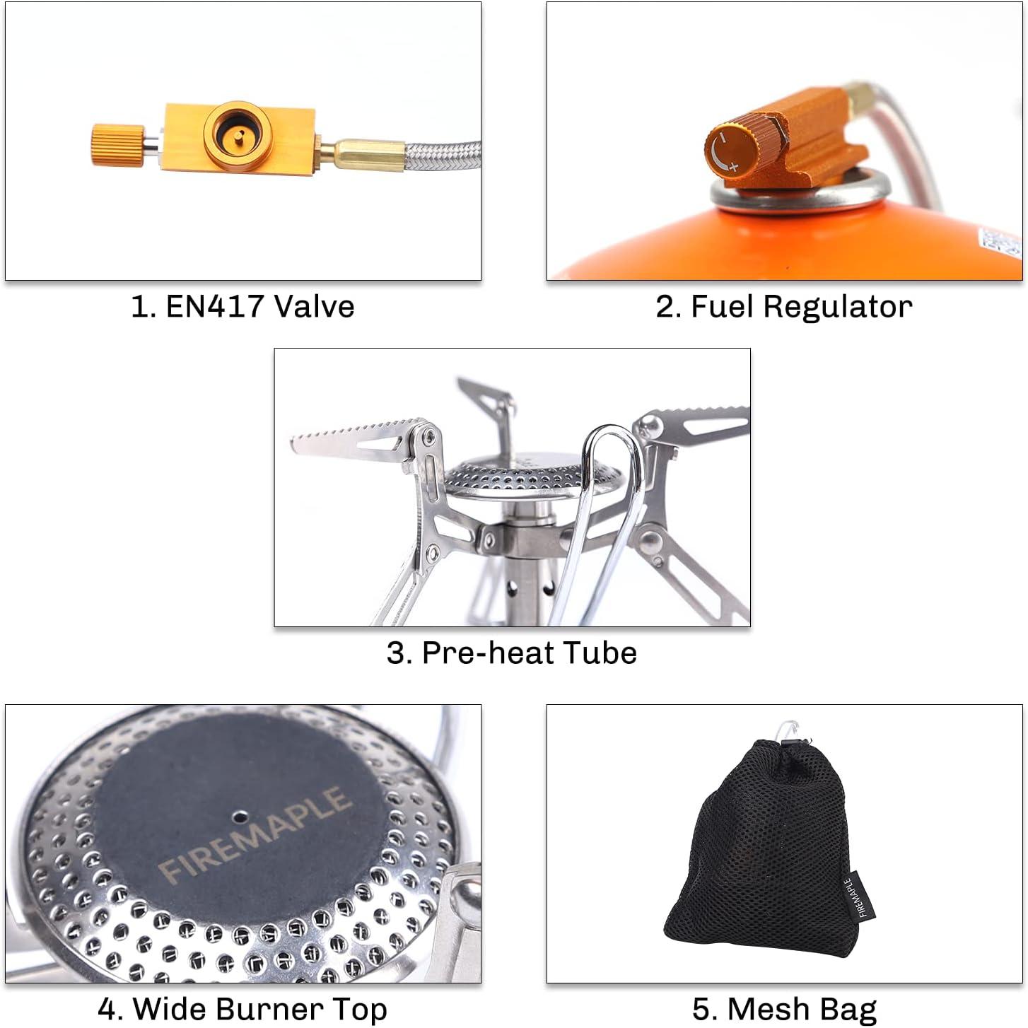 imageFire Maple FMS118 Camping and Backpacking Stove Portable Foldable Gas Burner with preheat tube Ideal for Backpacking Hiking Camping Emergency use