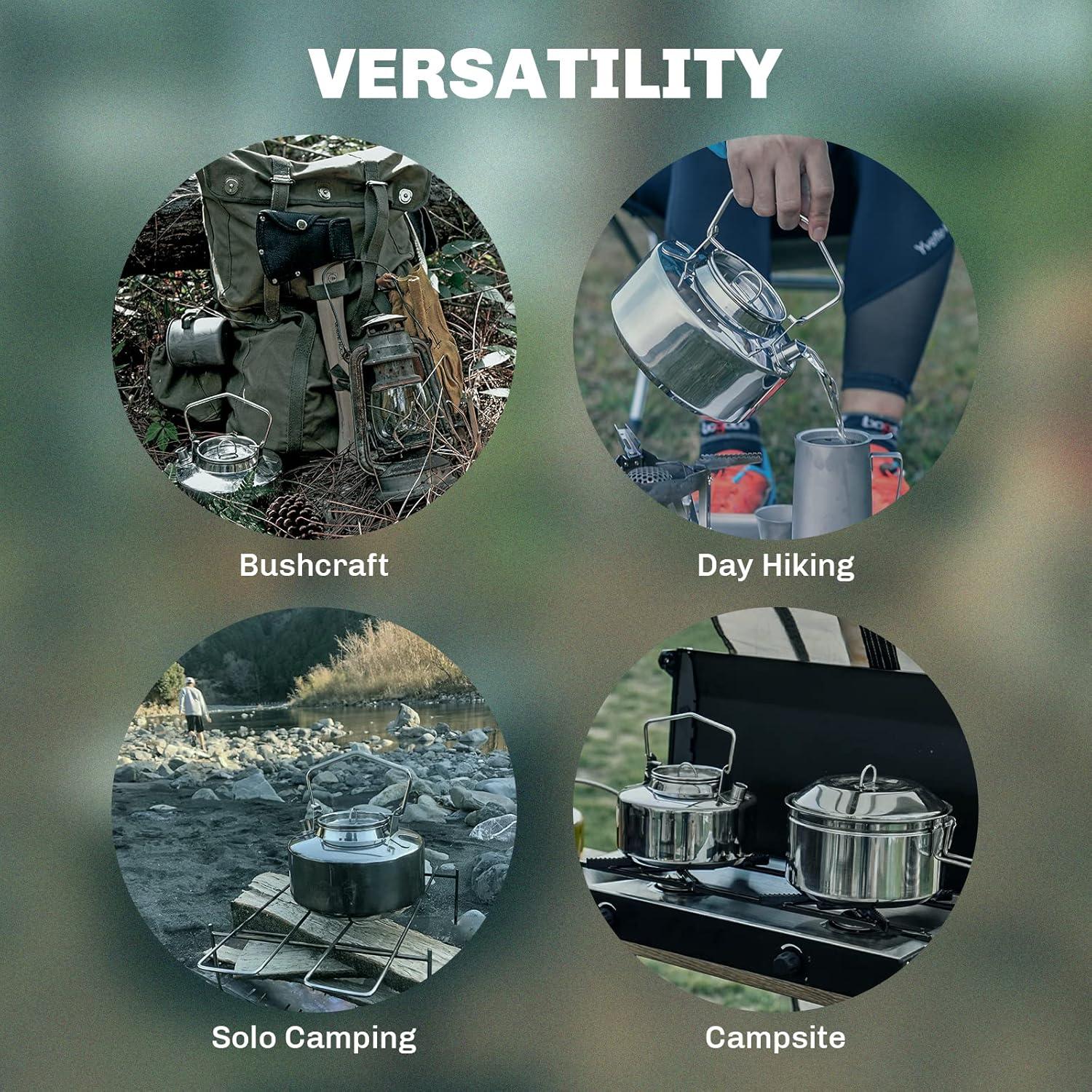 imageFireMaple Antarcti Portable 1 Liter Lightweight Stainless Steel Camping Kettle Durable and Portable Camp Tea Pot Ideal for Bushcraft and Outdoor Campfire Use11 Quarts