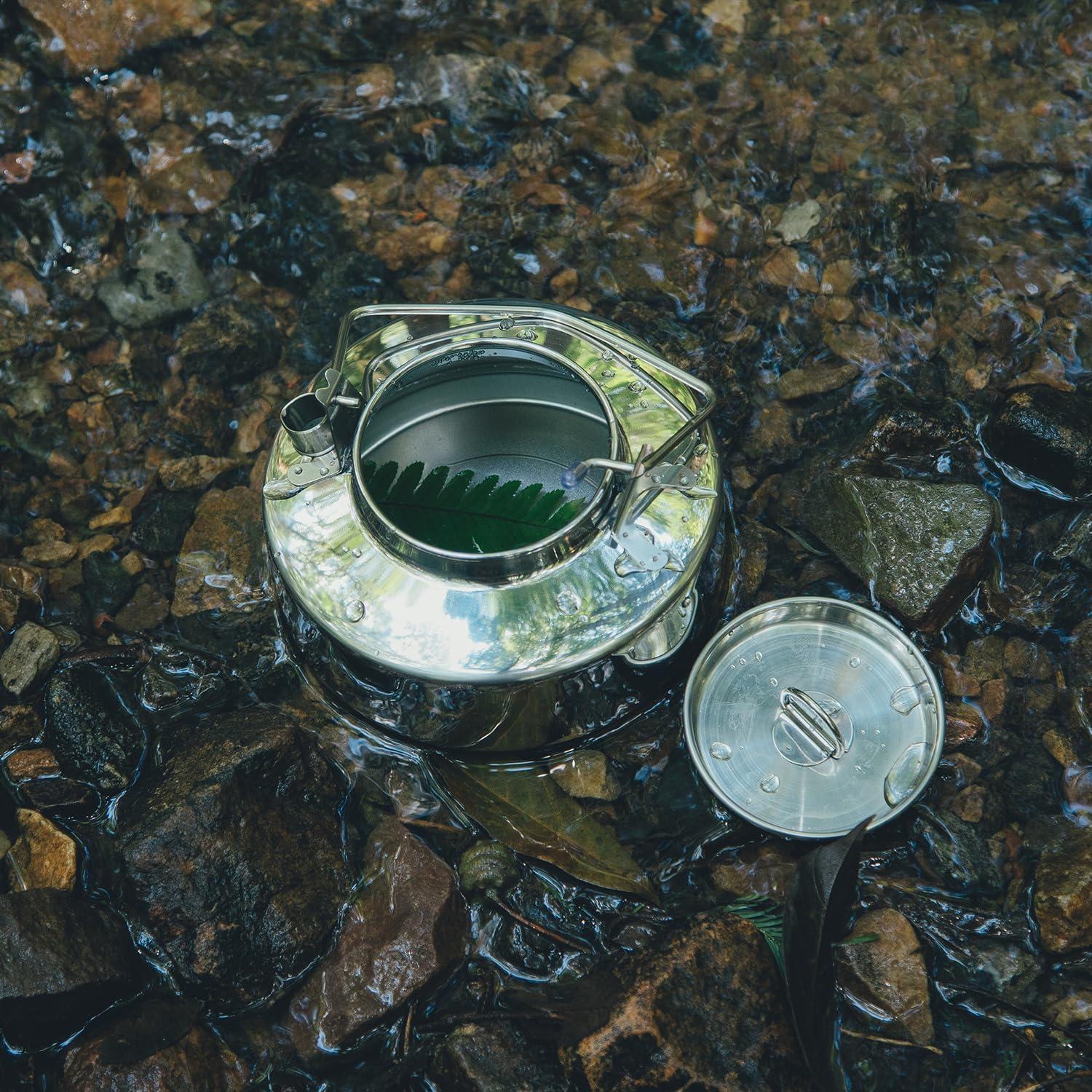 imageFireMaple Antarcti Portable 1 Liter Lightweight Stainless Steel Camping Kettle Durable and Portable Camp Tea Pot Ideal for Bushcraft and Outdoor Campfire Use06 Quarts