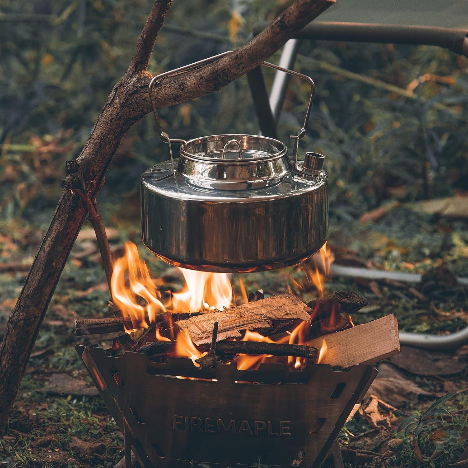 imageFireMaple Antarcti Portable 1 Liter Lightweight Stainless Steel Camping Kettle Durable and Portable Camp Tea Pot Ideal for Bushcraft and Outdoor Campfire Use16 Quarts