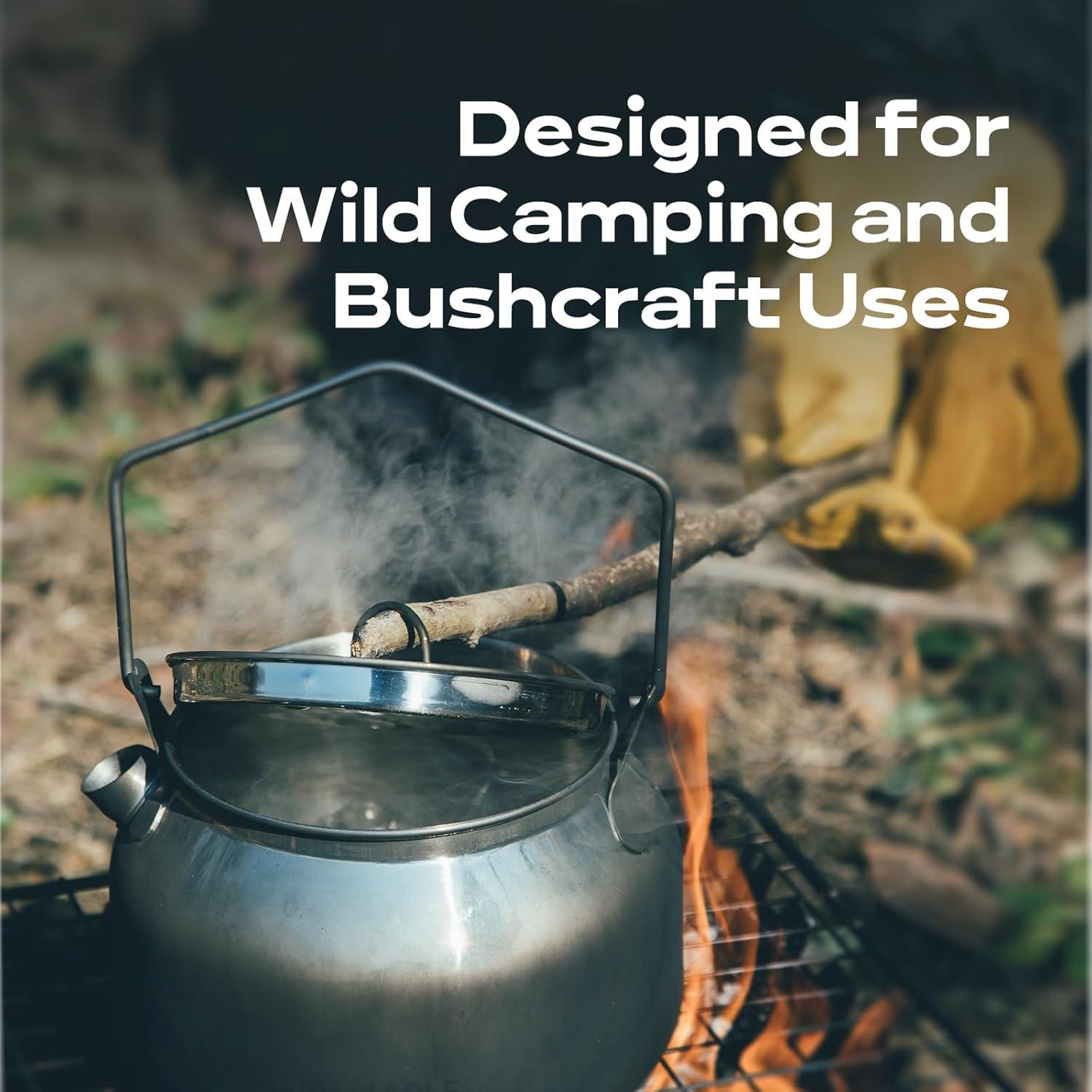 imageFireMaple Antarcti Portable 1 Liter Lightweight Stainless Steel Camping Kettle Durable and Portable Camp Tea Pot Ideal for Bushcraft and Outdoor Campfire Use13 Quarts