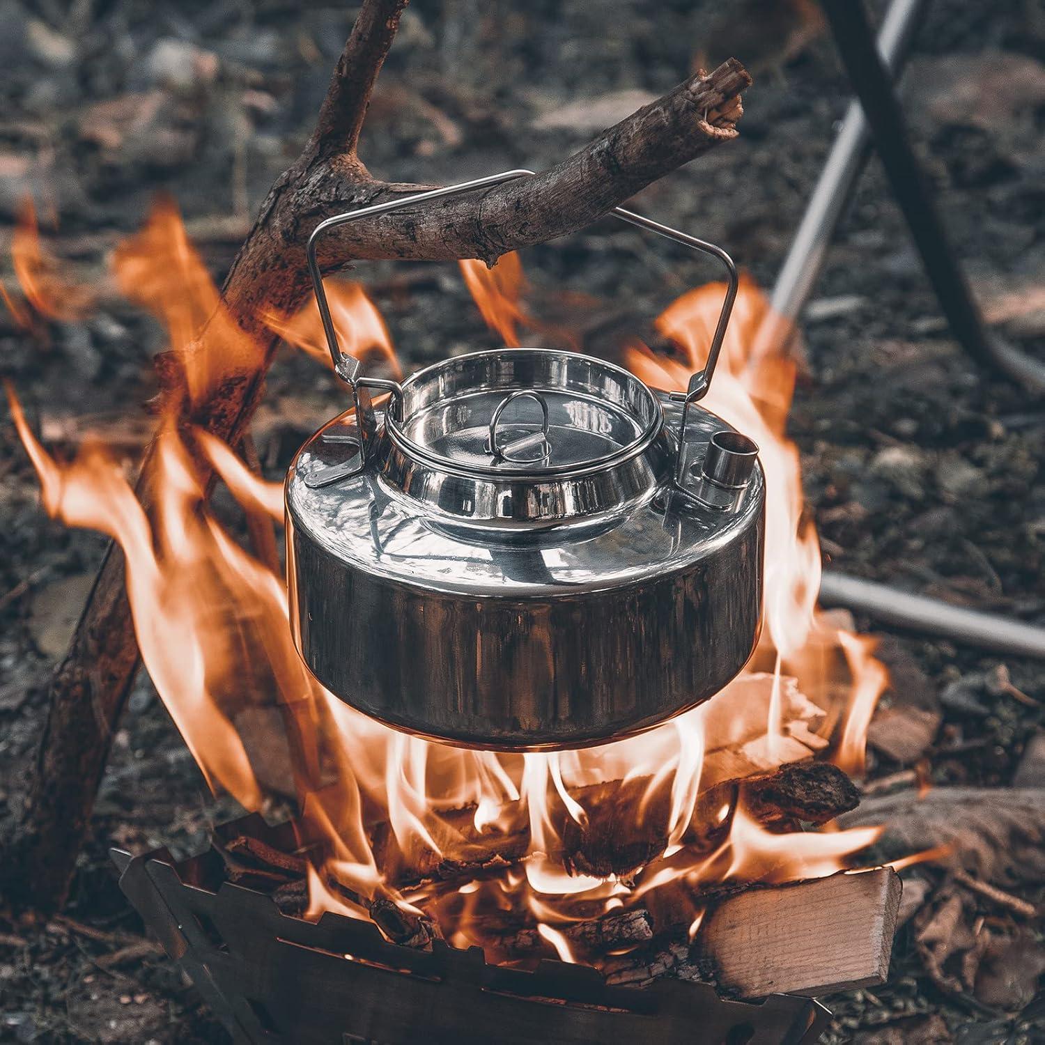 imageFireMaple Antarcti Portable 1 Liter Lightweight Stainless Steel Camping Kettle Durable and Portable Camp Tea Pot Ideal for Bushcraft and Outdoor Campfire Use16 Quarts
