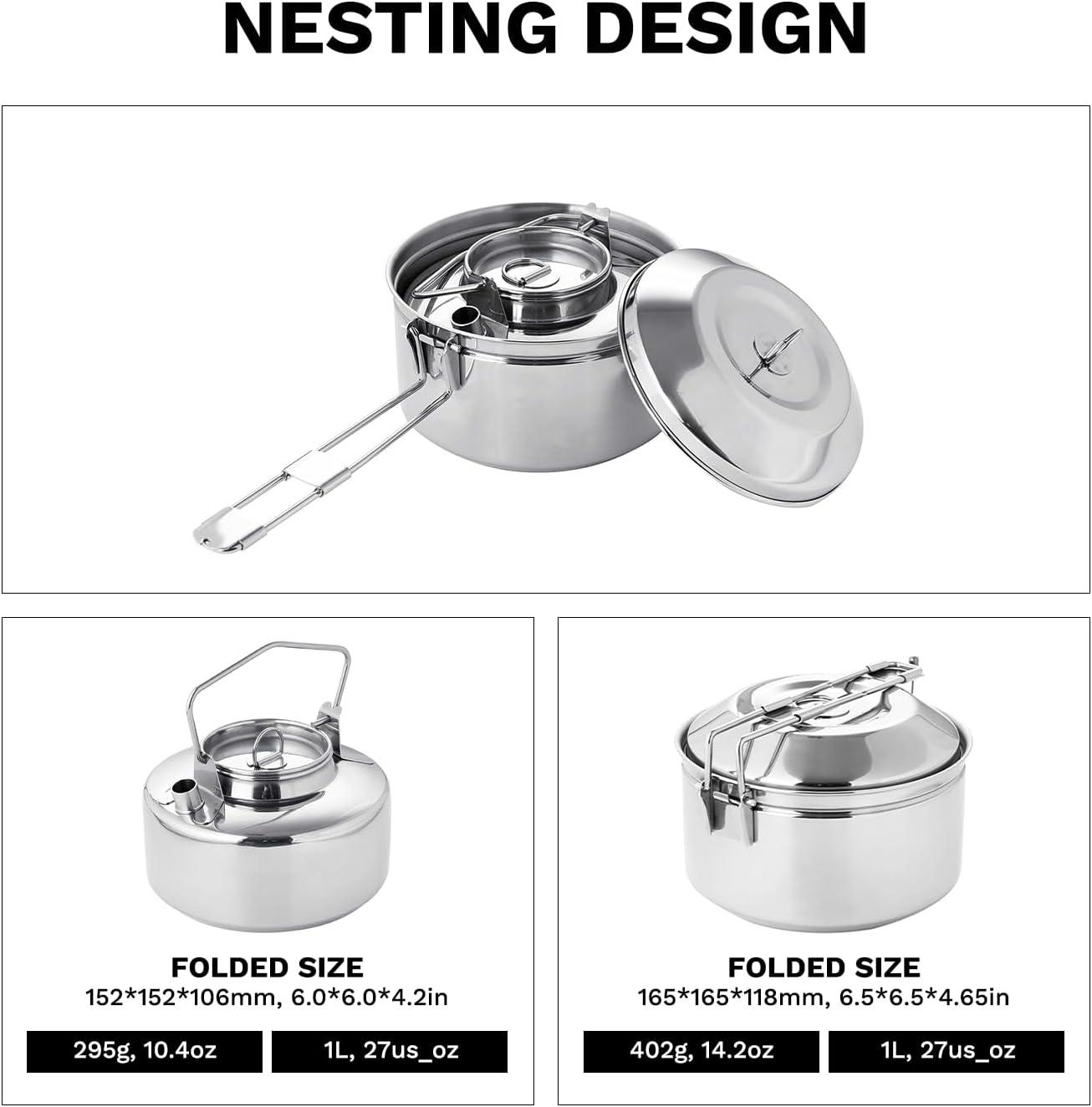 imageFireMaple Antarcti SS Kettle Pot Set 188 Stainless Steel all Steel Construction Ideal for Camping Bushcraft Use Compact Cookware Set