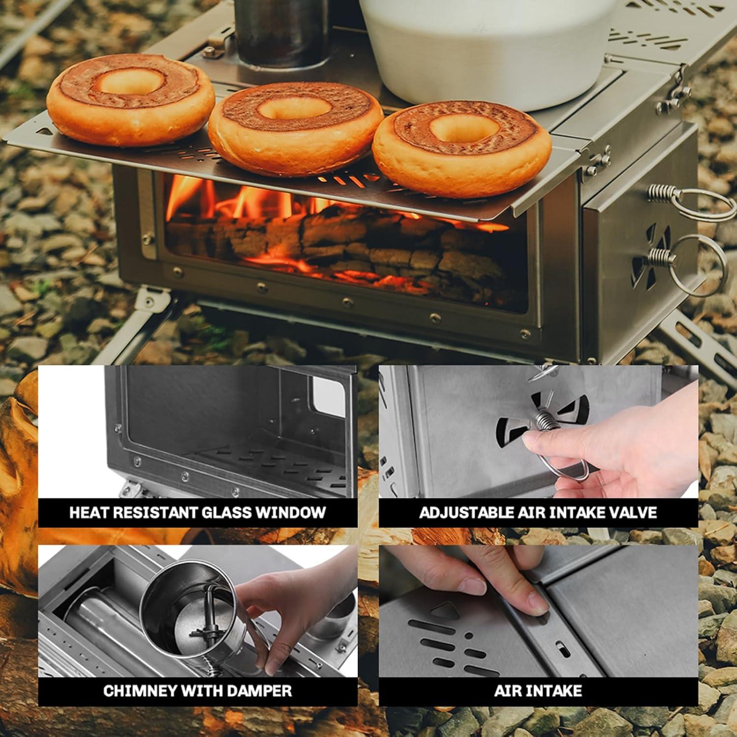 imageFireMaple Antarcti Tabletop Stove Outdoor Wood Burning Stove Portable with Chimney Pipe for Cooking and Camping