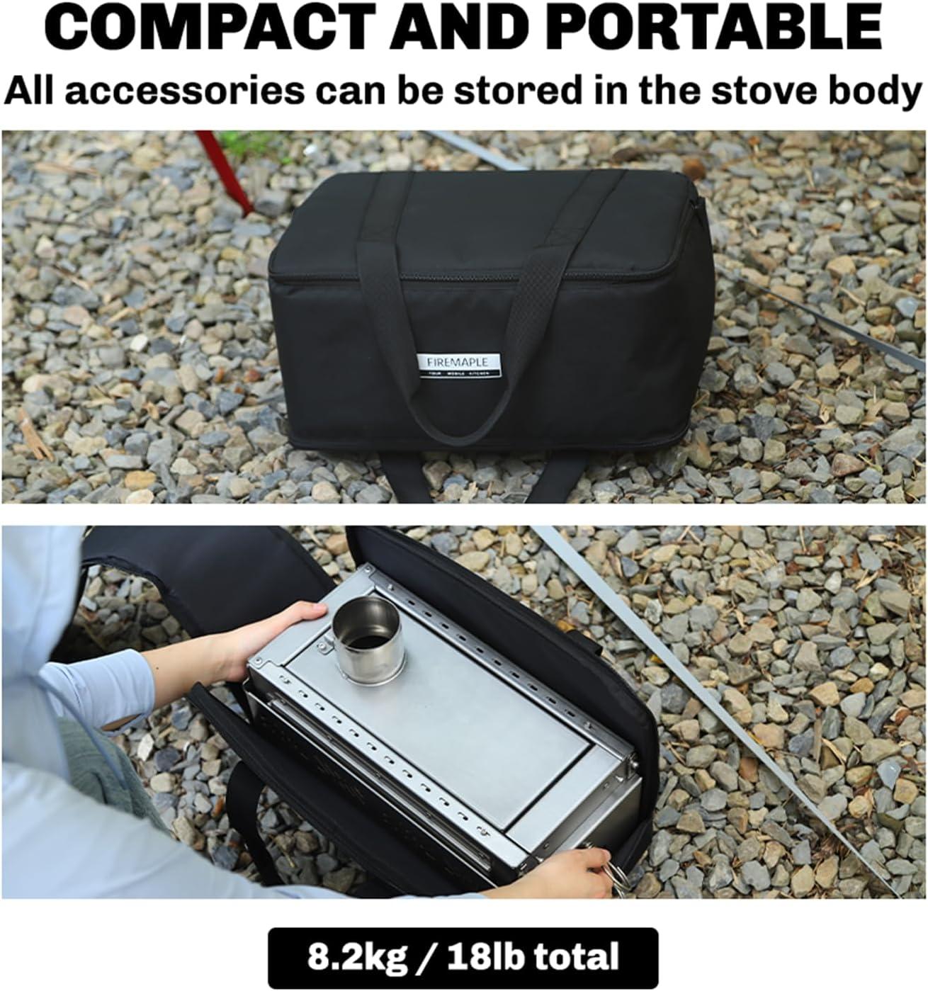 imageFireMaple Antarcti Tabletop Stove Outdoor Wood Burning Stove Portable with Chimney Pipe for Cooking and Camping