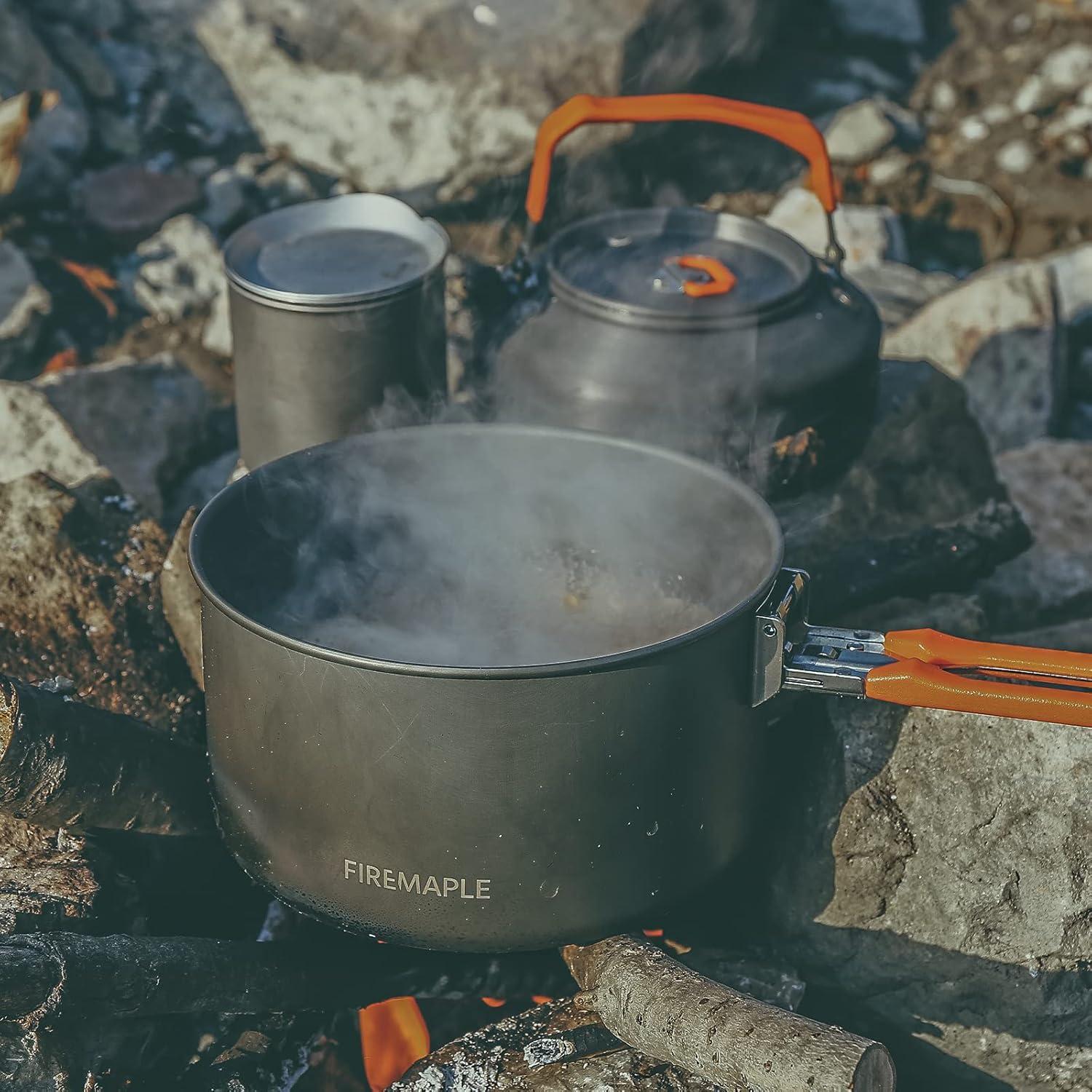 imageFireMaple Feast 4 Piece Camping Cookware Cookware Cookware Kit Outdoor Cookware Set with Pots Kettle Saucepans and Spatula for Hiking Fishing PicnicFeast4orange