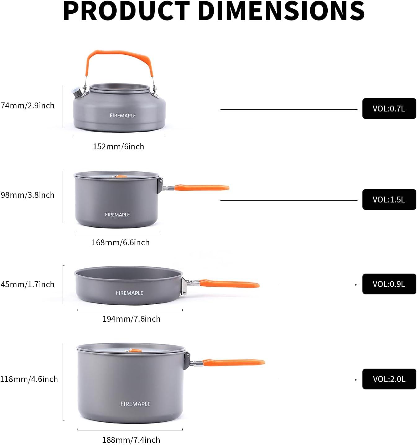 imageFireMaple Feast 4 Piece Camping Cookware Cookware Cookware Kit Outdoor Cookware Set with Pots Kettle Saucepans and Spatula for Hiking Fishing PicnicFeast4orange