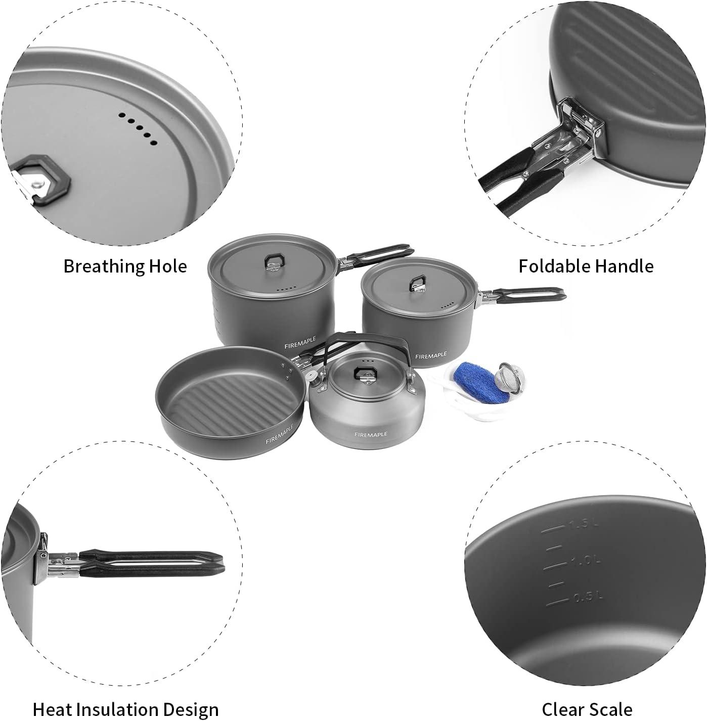 imageFireMaple Feast 4 Piece Camping Cookware Cookware Cookware Kit Outdoor Cookware Set with Pots Kettle Saucepans and Spatula for Hiking Fishing PicnicFeast4black