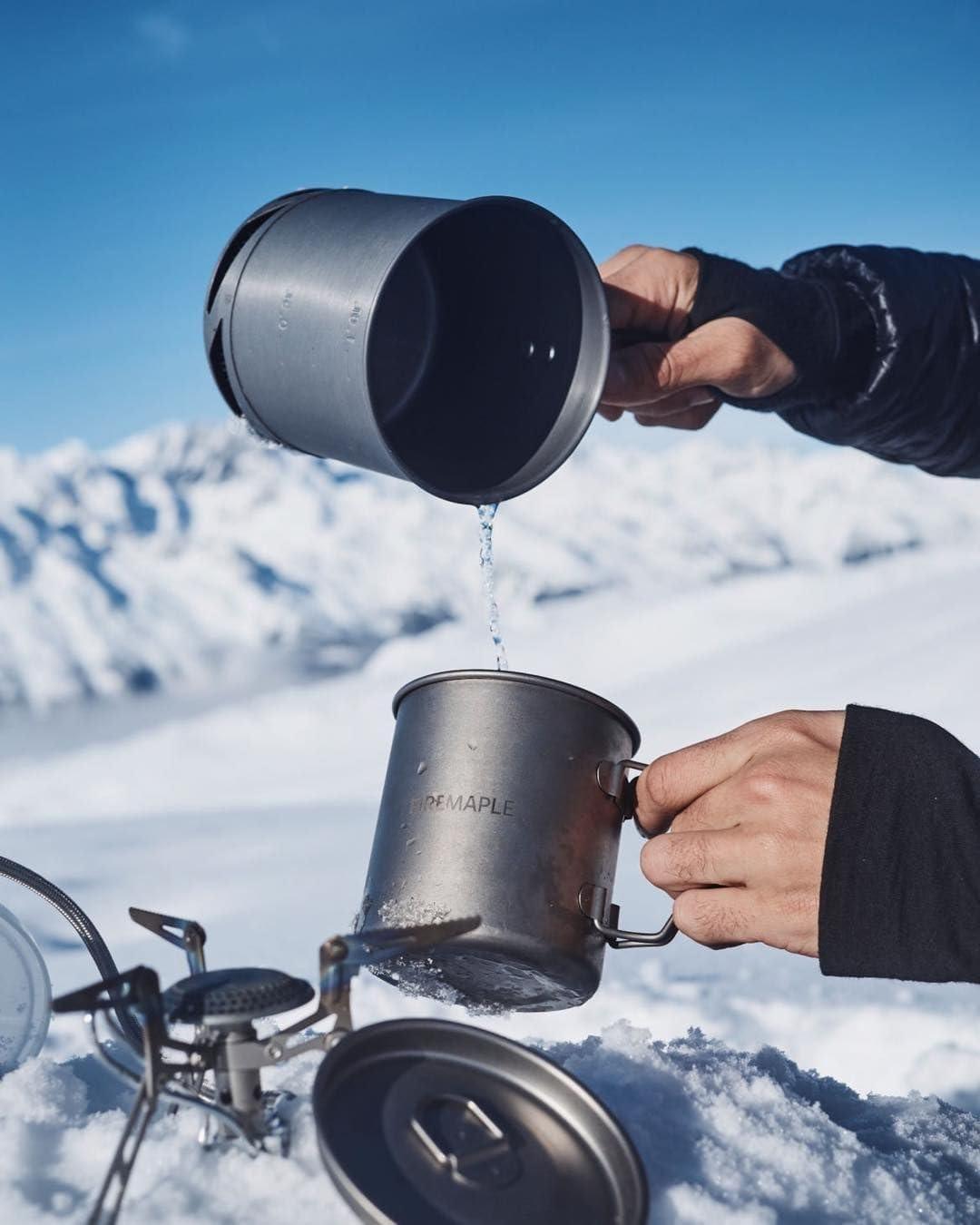 imageFireMaple Hard Anodised Aluminium Camping Pot with Folding Handle for Hiking Picnic with Heat Exchanger Cookware Camping PansGrey and White