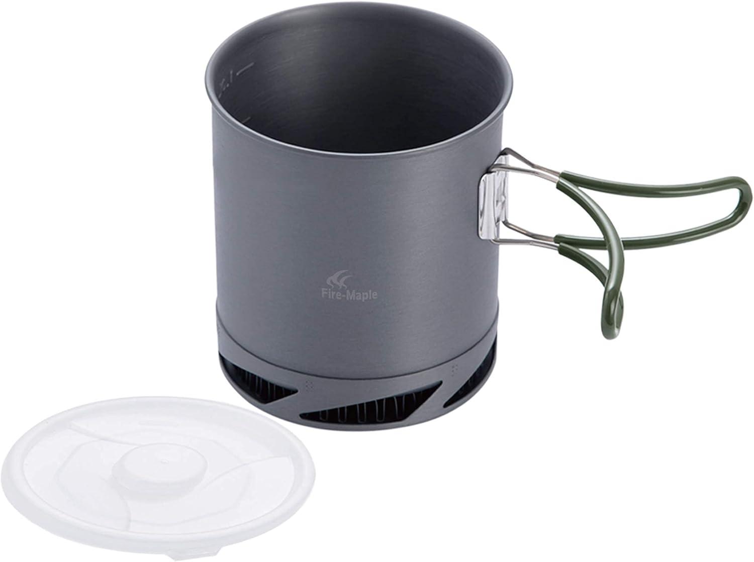 imageFireMaple Hard Anodised Aluminium Camping Pot with Folding Handle for Hiking Picnic with Heat Exchanger Cookware Camping PansGrey and White