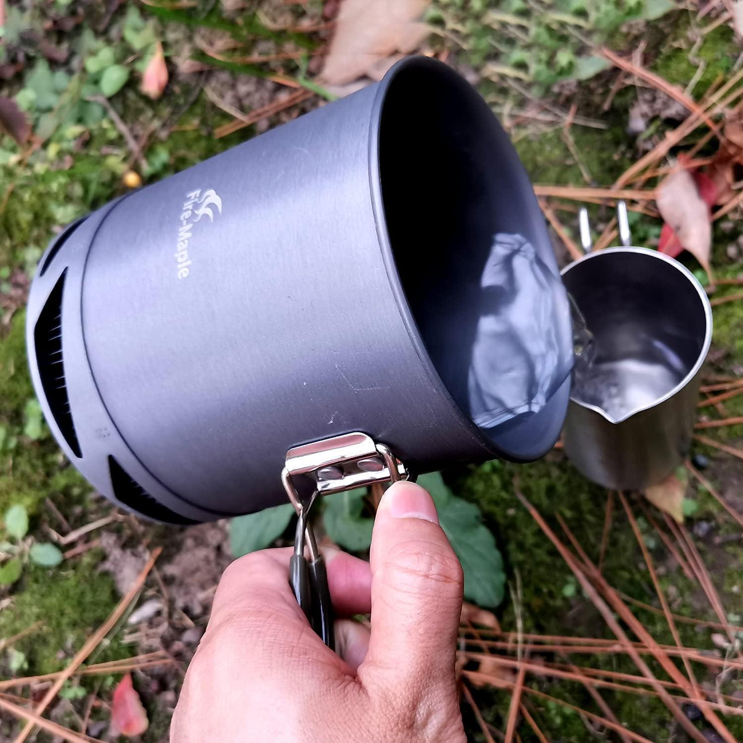 imageFireMaple Hard Anodised Aluminium Camping Pot with Folding Handle for Hiking Picnic with Heat Exchanger Cookware Camping PansGrey and White