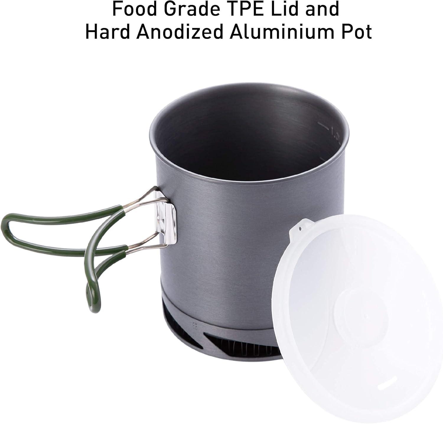 imageFireMaple Hard Anodised Aluminium Camping Pot with Folding Handle for Hiking Picnic with Heat Exchanger Cookware Camping PansGrey and White