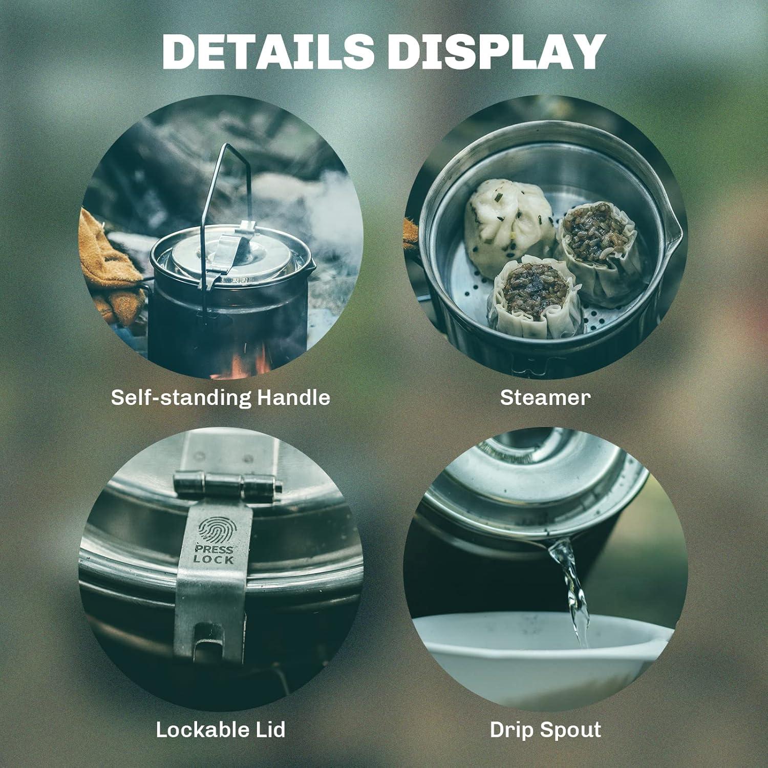 imageFiremaple Antarcti Stainless Steel Pot Food Grade SUS304 Camping Pot with Steaming Function Lightweight and Durable for Outdoor Cooking12L