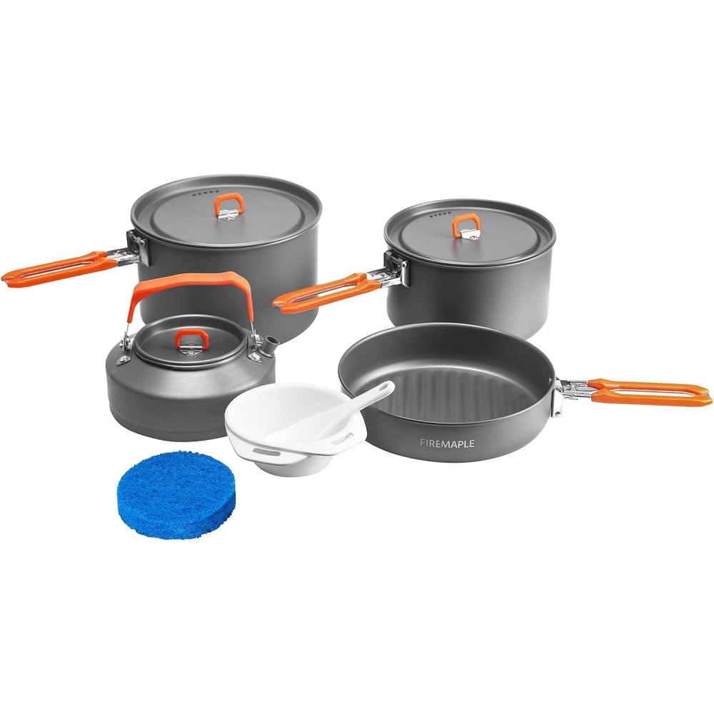 imageFireMaple Feast 4 Piece Camping Cookware Cookware Cookware Kit Outdoor Cookware Set with Pots Kettle Saucepans and Spatula for Hiking Fishing PicnicFeast4orange