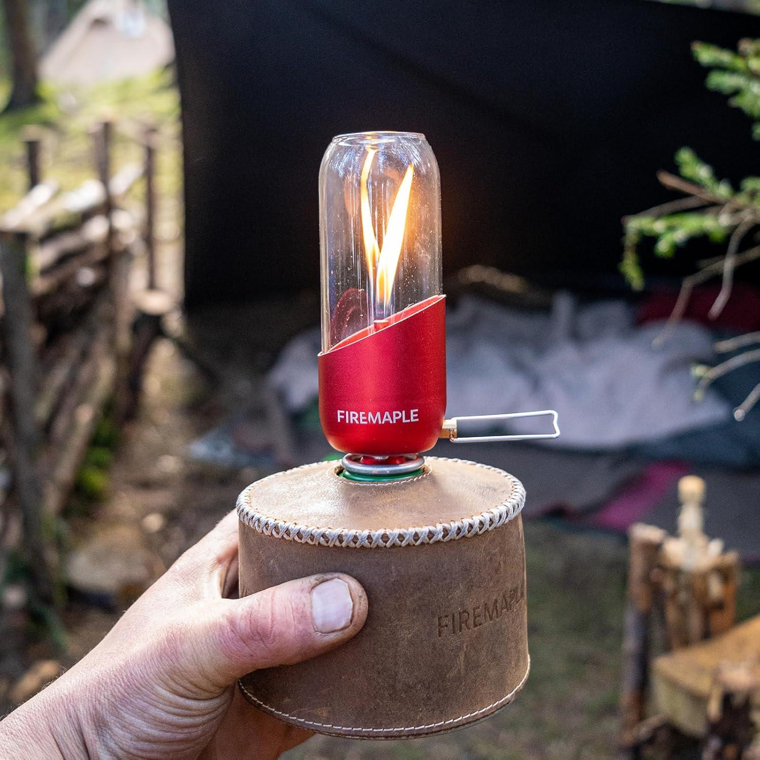 imageFireMaple Orange Camping Lantern Glass Steel ampamp Aluminum Propane or Isobutane Fuel Canister Beautiful Lights NO Mantles Needed Propane Lanterns for Camping Emergency EssentialRed