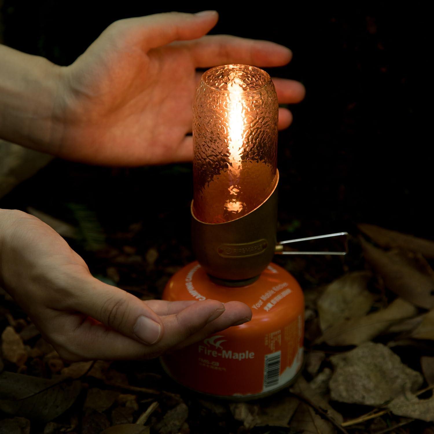 imageFireMaple Orange Camping Lantern Glass Steel ampamp Aluminum Propane or Isobutane Fuel Canister Beautiful Lights NO Mantles Needed Propane Lanterns for Camping Emergency Essentialripple