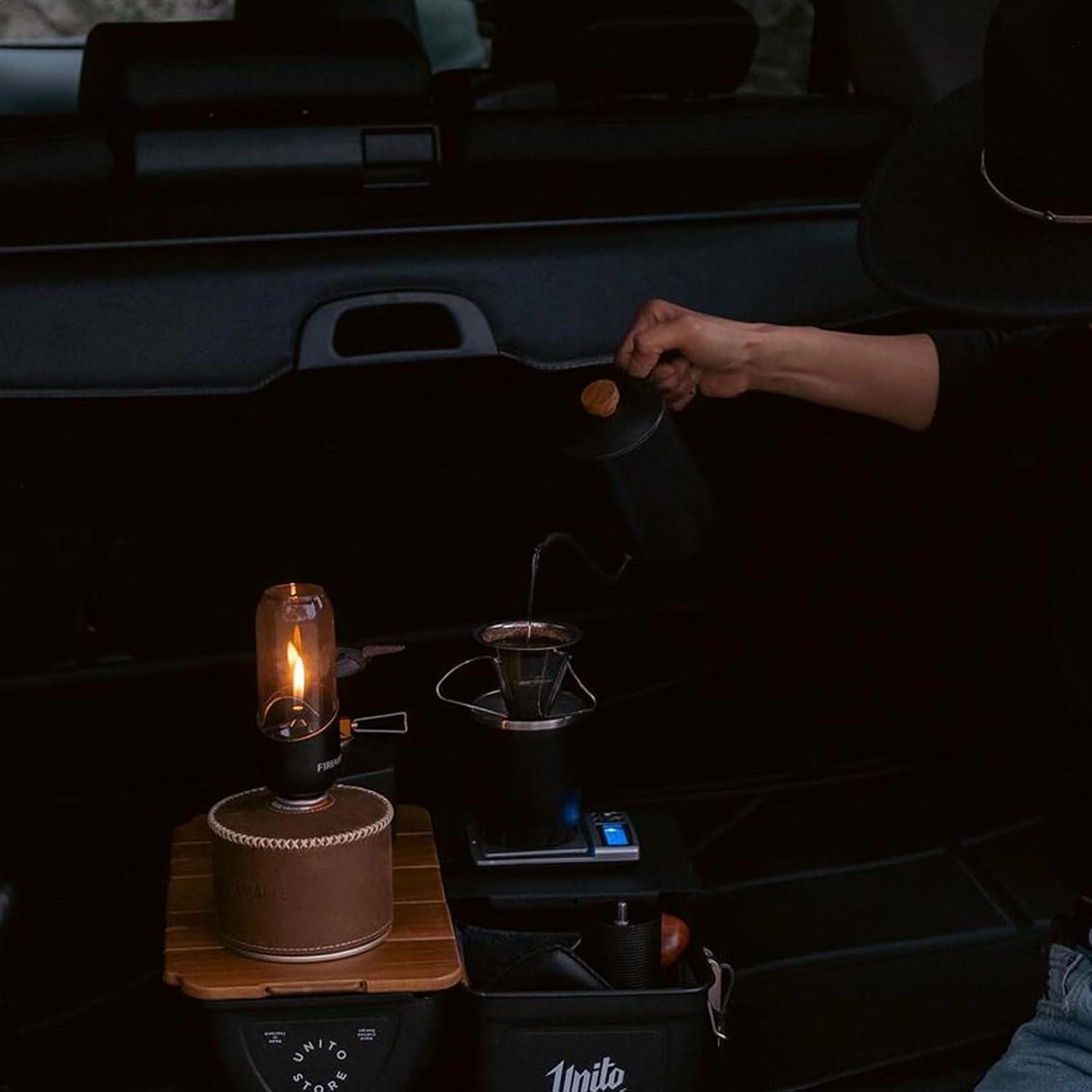 imageFireMaple Orange Camping Lantern Glass Steel ampamp Aluminum Propane or Isobutane Fuel Canister Beautiful Lights NO Mantles Needed Propane Lanterns for Camping Emergency EssentialBlack