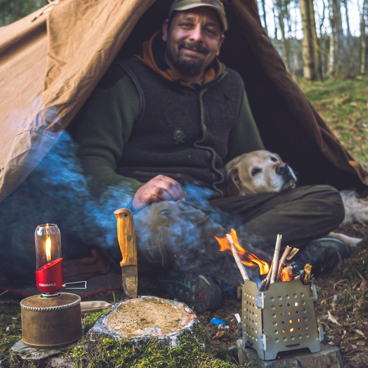 imageFireMaple Orange Camping Lantern Glass Steel ampamp Aluminum Propane or Isobutane Fuel Canister Beautiful Lights NO Mantles Needed Propane Lanterns for Camping Emergency EssentialRed