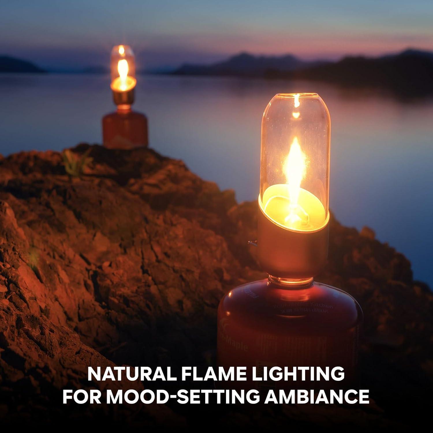 imageFireMaple Orange Camping Lantern Glass Steel ampamp Aluminum Propane or Isobutane Fuel Canister Beautiful Lights NO Mantles Needed Propane Lanterns for Camping Emergency EssentialOrange