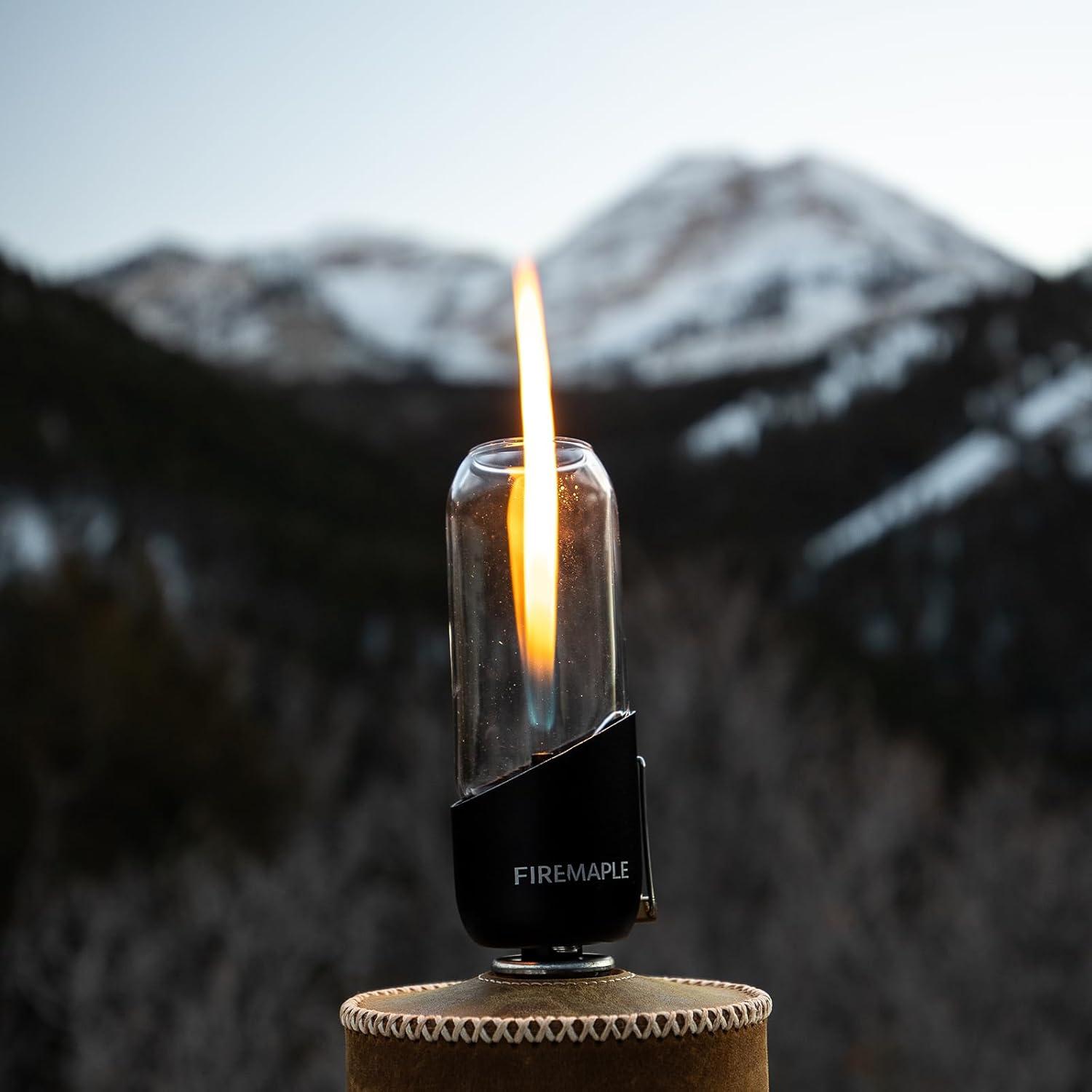 imageFireMaple Orange Camping Lantern Glass Steel ampamp Aluminum Propane or Isobutane Fuel Canister Beautiful Lights NO Mantles Needed Propane Lanterns for Camping Emergency EssentialBlack