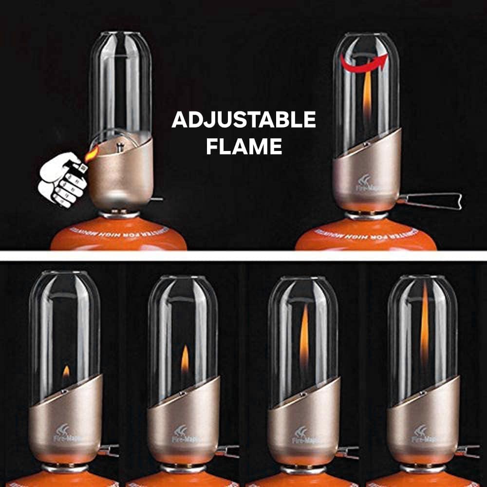 imageFireMaple Orange Camping Lantern Glass Steel ampamp Aluminum Propane or Isobutane Fuel Canister Beautiful Lights NO Mantles Needed Propane Lanterns for Camping Emergency EssentialOrange