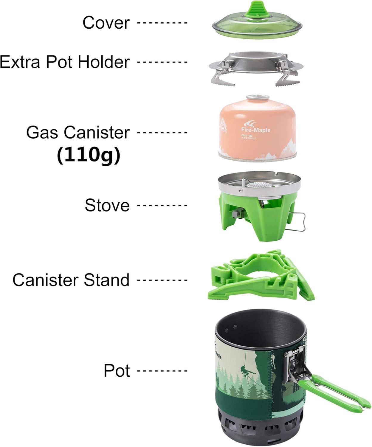 imageFireMaple quotFixed Star 1quot Personal Cooking System PotJet Burner Stove System with Electric Ignition Ideal for Hiking Camping Backpacking Fishing Hunting Trips and Emergency Use MultiGreen