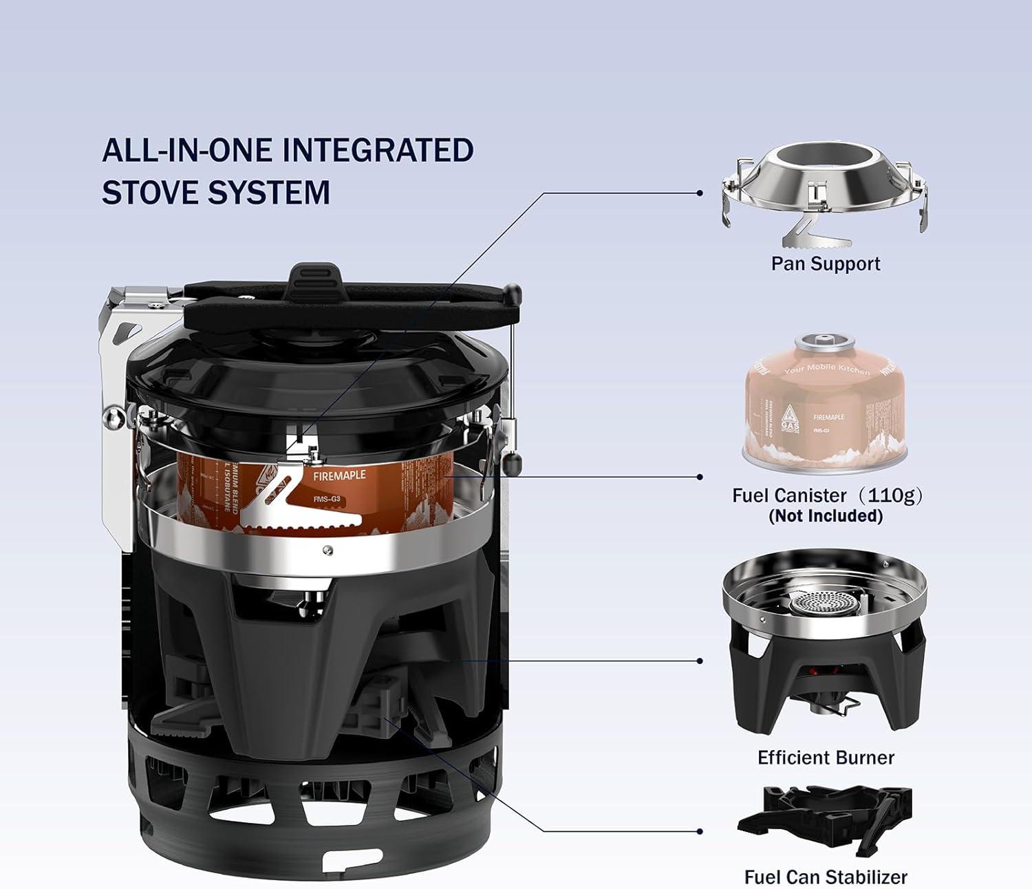 imageFireMaple quotFixed Star 1quot Personal Cooking System PotJet Burner Stove System with Electric Ignition Ideal for Hiking Camping Backpacking Fishing Hunting Trips and Emergency Use Multiblack