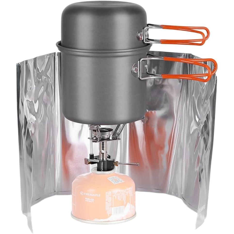 imageFireMaple FMC207 Compact Cooking Set 600ml Aluminum Pot with Lid 2100W Mini Gas Stove ampamp Windshield UltraLight 348g for Backpacking and Camping