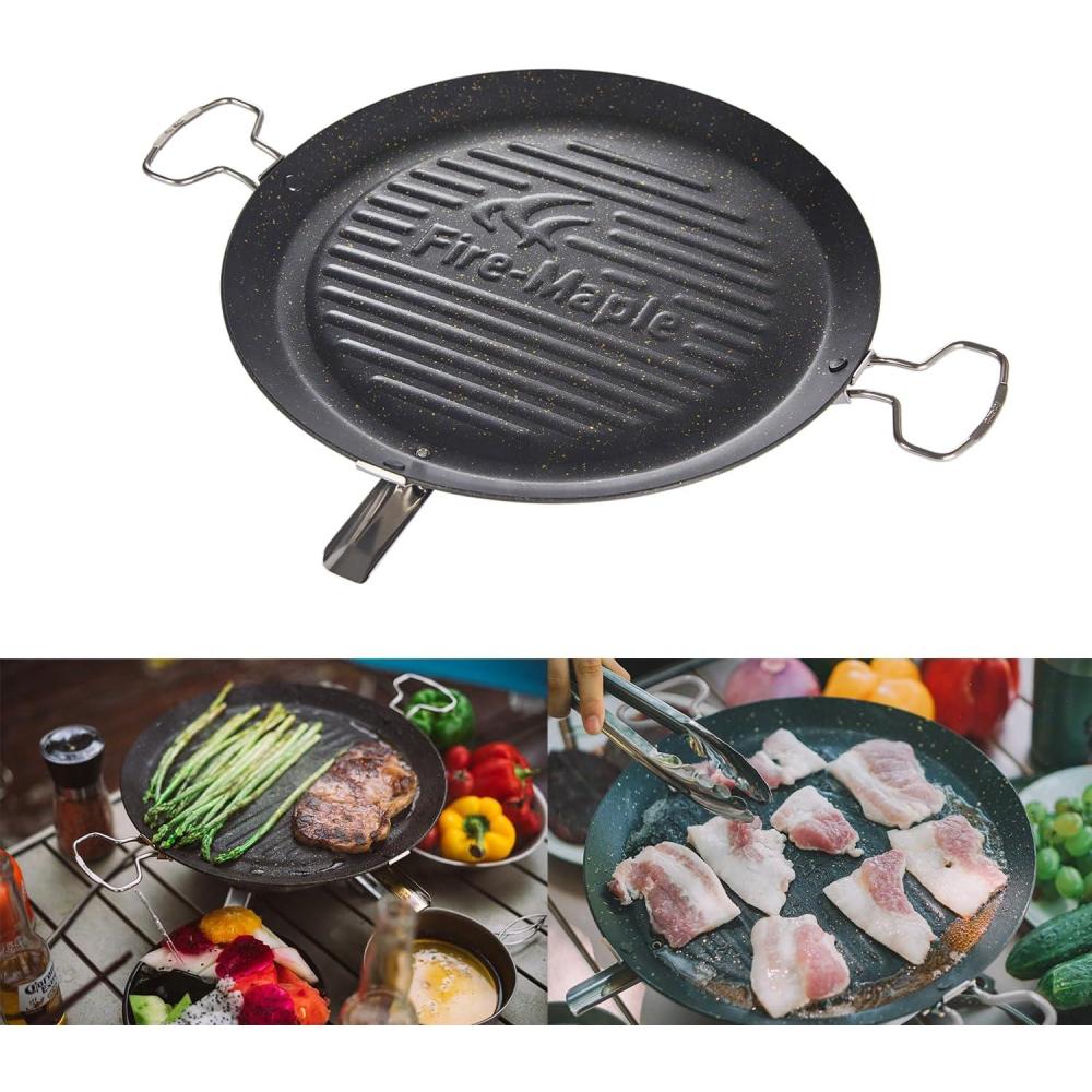 imageFireMaple Camping Griddle Plate  Nonstick Outdoor Portable Grill Pan for Stovetop  BBQ Gas Griddle Pan for Camping Stove Ridged Surfaces 31 X 31cm